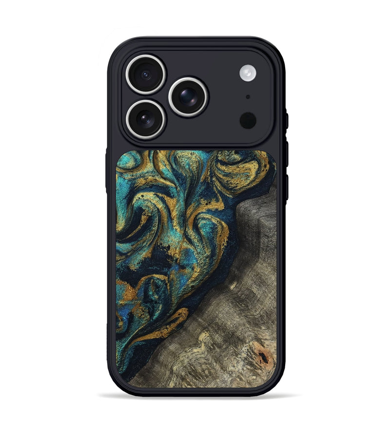 iPhone 17 Pro Wood Phone Case - Diya (Teal & Gold, 803225)