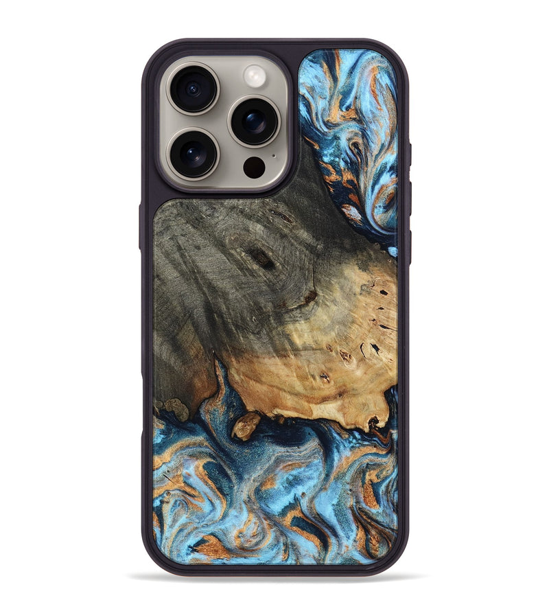 iPhone 16 Pro Max Wood Phone Case - Jasen (Teal & Gold, 803230)