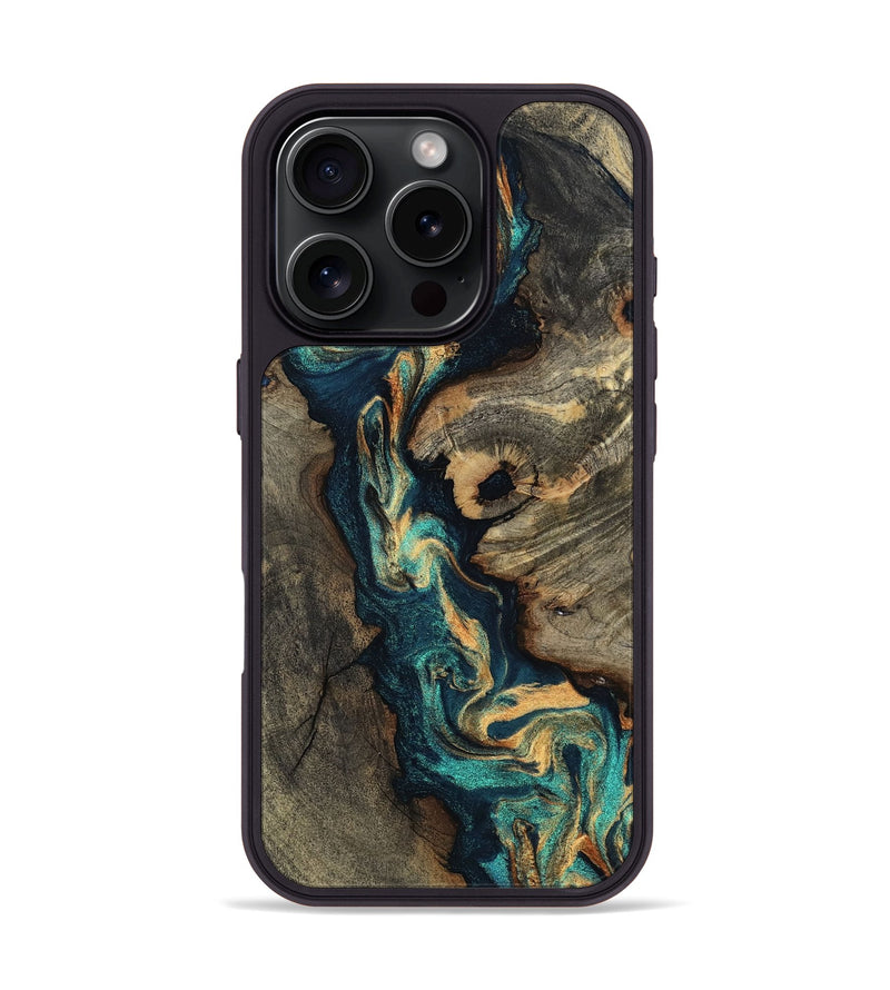 iPhone 16 Pro Wood Phone Case - Ken (Teal & Gold, 803258)