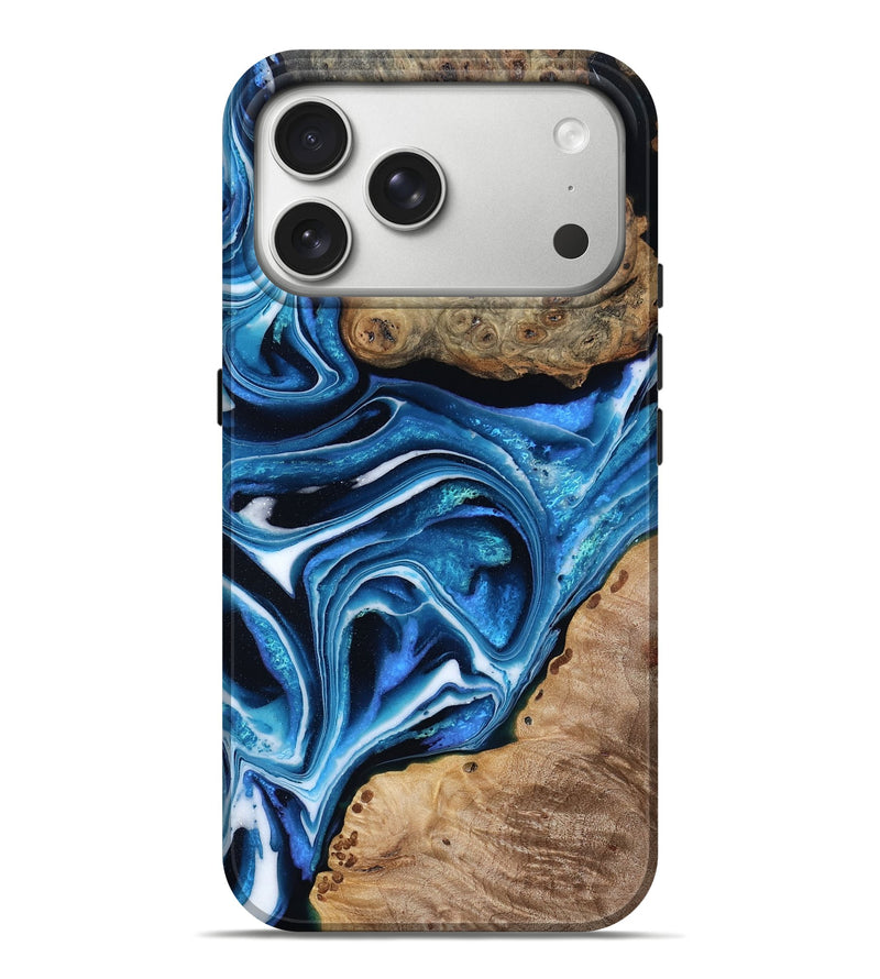 iPhone 17 Pro Max Wood Live Edge Phone Case - Bell (Blue, 803267)