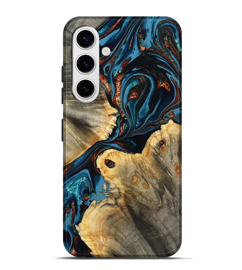 Galaxy S25 Plus Wood Live Edge Phone Case - Miriam (Teal & Gold, 803270)