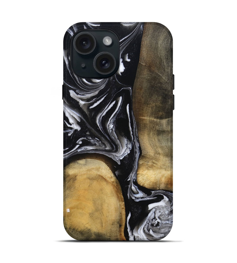 iPhone 15 Wood Live Edge Phone Case - Rayne (Black & White, 803274)