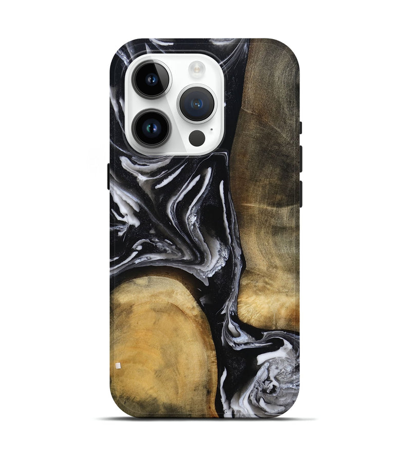 iPhone 15 Pro Wood Live Edge Phone Case - Rayne (Black & White, 803274)