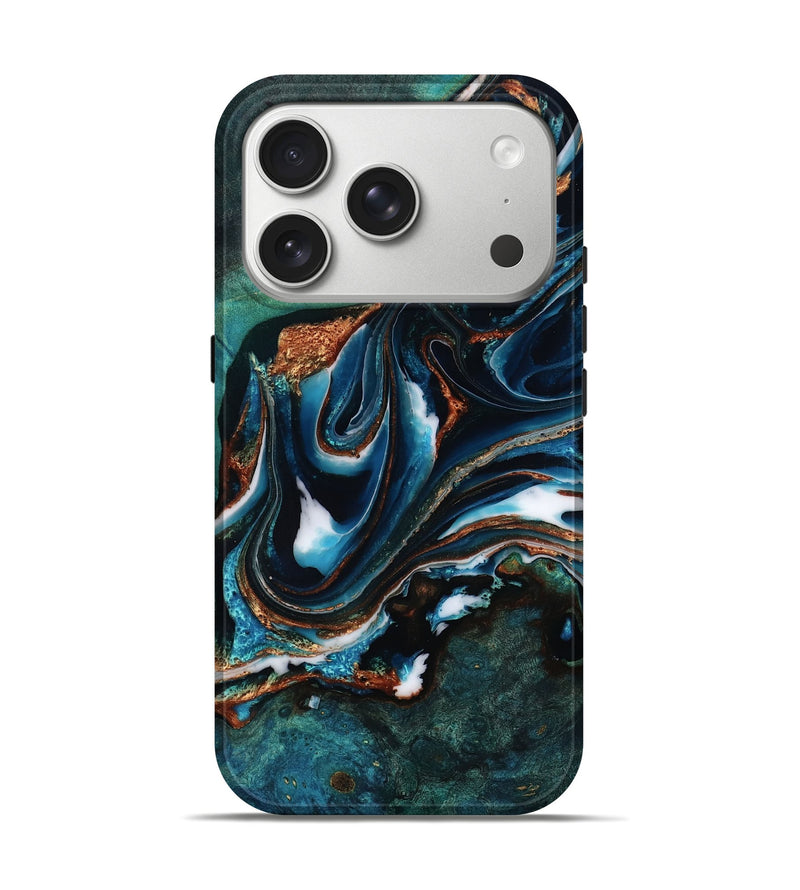 iPhone 17 Pro Wood Live Edge Phone Case - Ashlynn (Teal & Gold, 803277)
