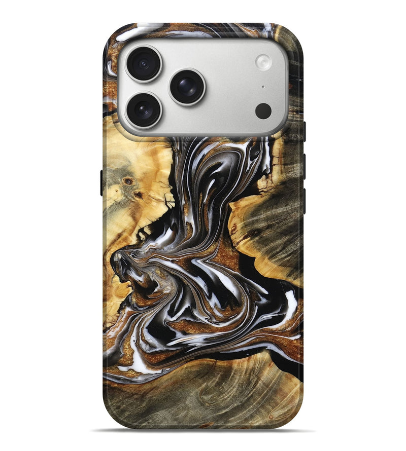 iPhone 17 Pro Max Wood Live Edge Phone Case - Aretha (Black & White, 803291)