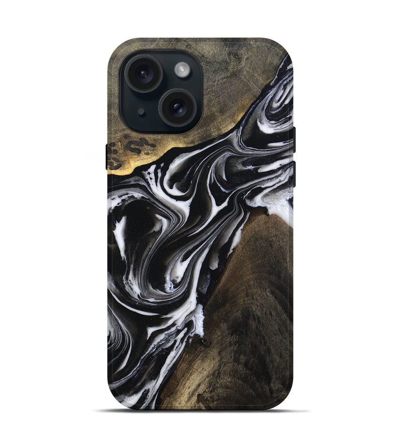 iPhone 15 Wood Live Edge Phone Case - Ares (Black & White, 803297)