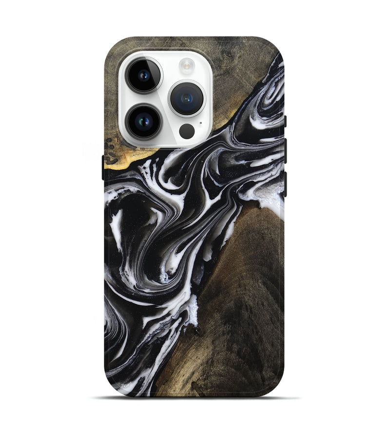 iPhone 15 Pro Wood Live Edge Phone Case - Ares (Black & White, 803297)