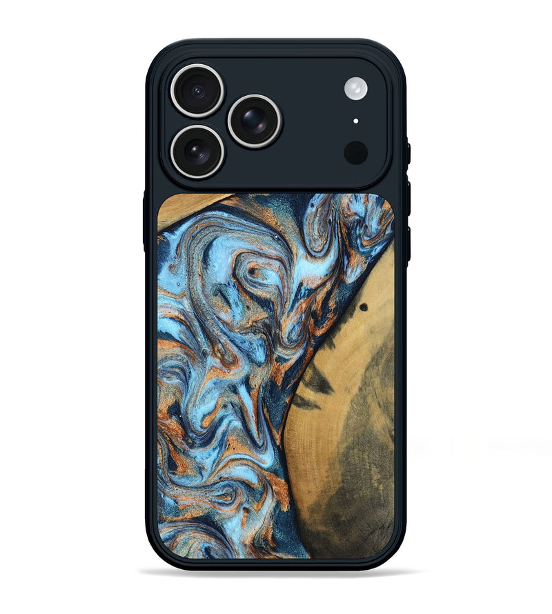 iPhone 17 Pro Max Wood Phone Case - Kalie (Teal & Gold, 803396)