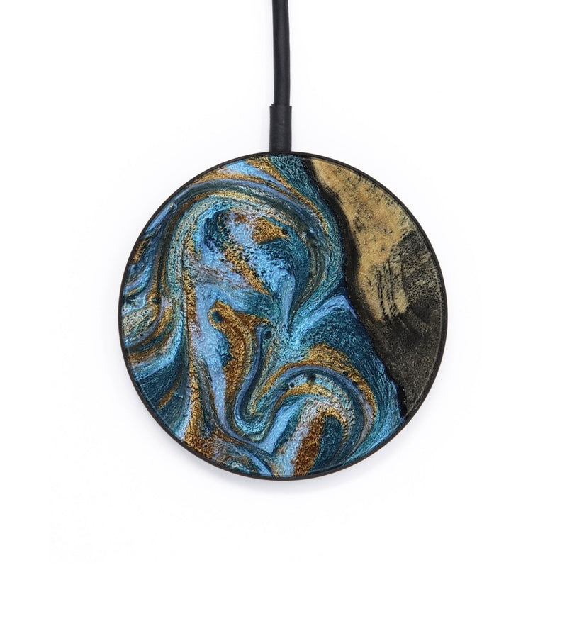 Circle Wood Wireless Charger - Lucie (Teal & Gold, 803397)