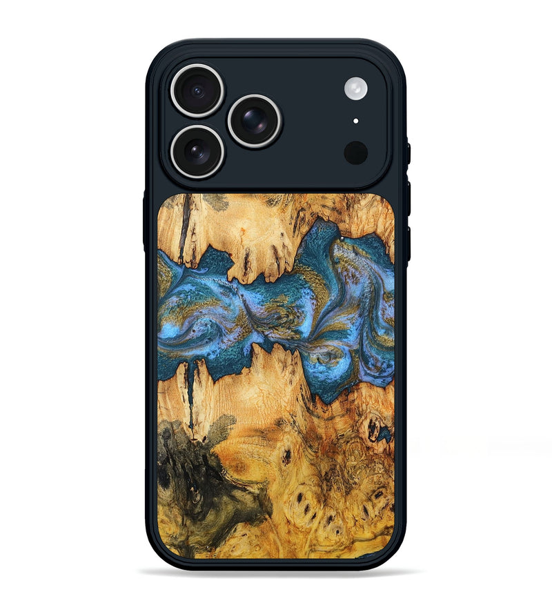 iPhone 17 Pro Max Wood Phone Case - Jakob (Teal & Gold, 803398)
