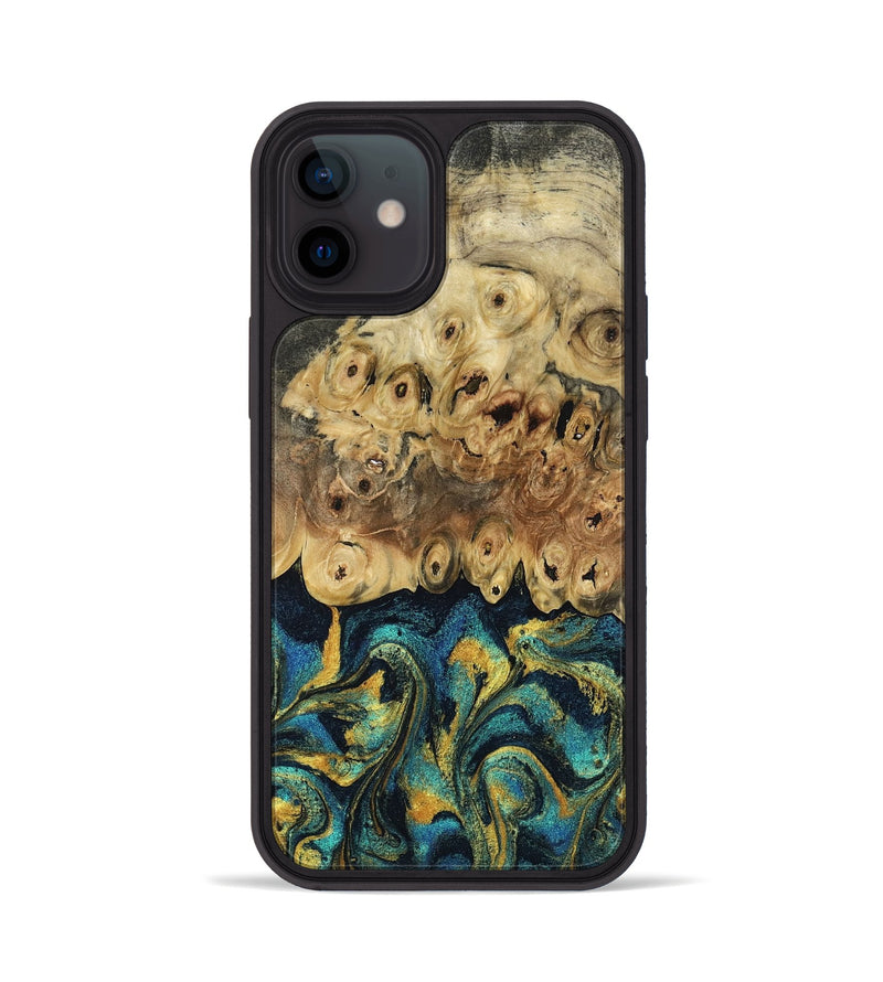 iPhone 12 Wood Phone Case - Tarsha (Teal & Gold, 803399)