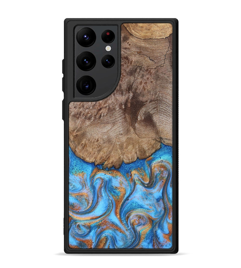 Galaxy S22 Ultra Wood Phone Case - Bria (Teal & Gold, 803401)
