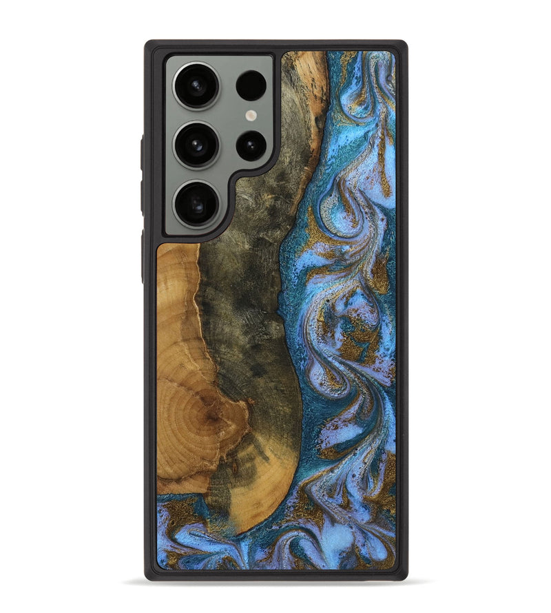 Galaxy S23 Ultra Wood Phone Case - Brett (Teal & Gold, 803402)
