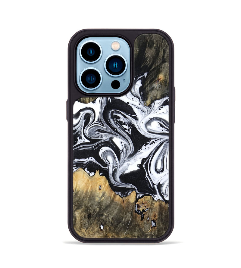 iPhone 14 Pro Wood Phone Case - Leticia (Black & White, 803412)