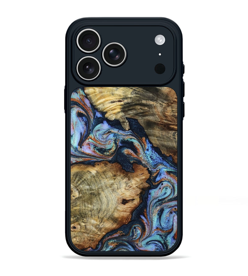 iPhone 17 Pro Max Wood Phone Case - Ruthann (Teal & Gold, 803509)
