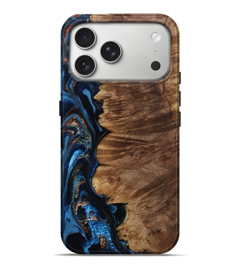 iPhone 17 Pro Max Wood Live Edge Phone Case - Gena (Teal & Gold, 803527)
