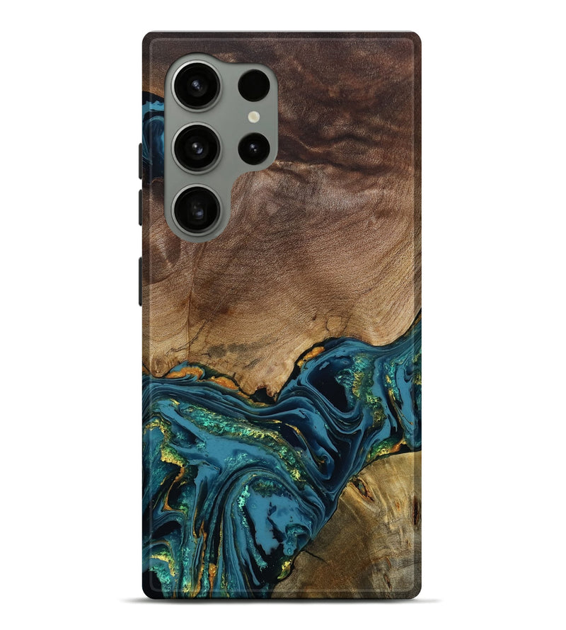 Galaxy S24 Ultra Wood Live Edge Phone Case - Cillian (Teal & Gold, 803528)