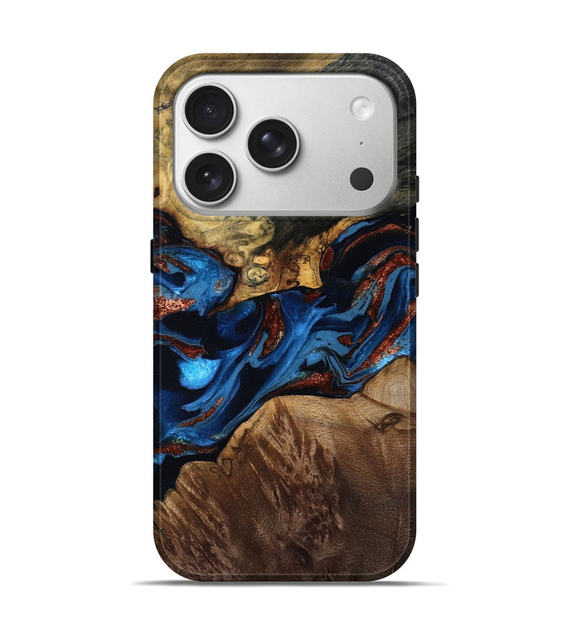 iPhone 17 Pro Wood Live Edge Phone Case - Ofelia (Teal & Gold, 803529)