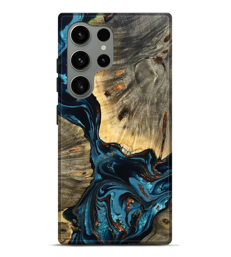 Galaxy S24 Ultra Wood Live Edge Phone Case - Hakeem (Teal & Gold, 803531)