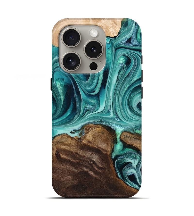 iPhone 16 Pro Wood Live Edge Phone Case - Robyn (Green, 803534)