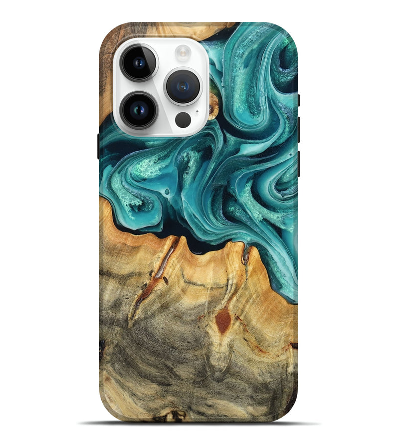 iPhone 15 Pro Max Wood Live Edge Phone Case - Clover (Green, 803536)