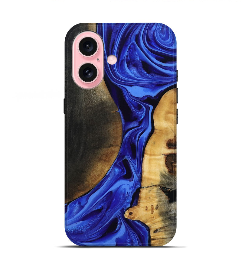 iPhone 16 Wood Live Edge Phone Case - Azariah (Blue, 803538)