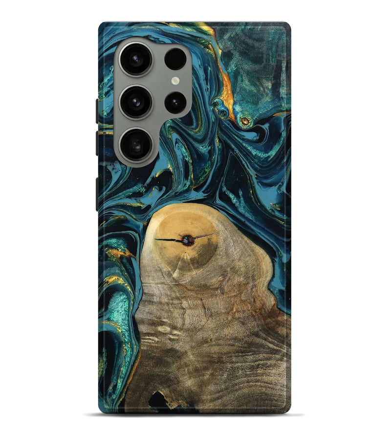 Galaxy S24 Ultra Wood Live Edge Phone Case - Sim (Teal & Gold, 803539)