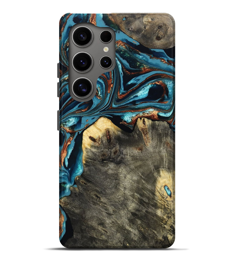 Galaxy S25 Ultra Wood Live Edge Phone Case - Lakesha (Teal & Gold, 803541)