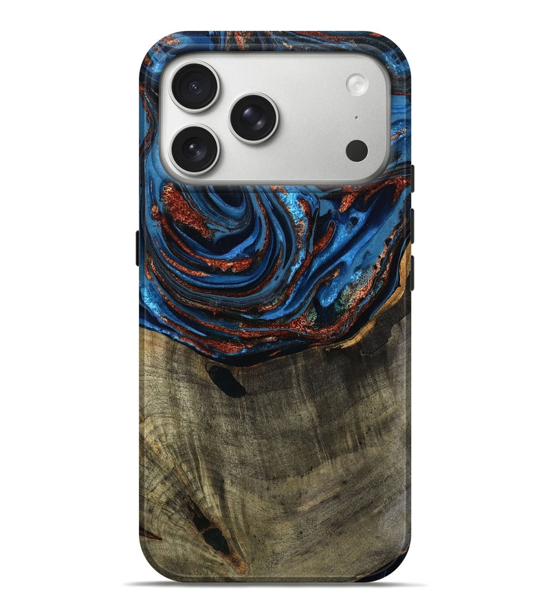 iPhone 17 Pro Max Wood Live Edge Phone Case - Lonnie (Teal & Gold, 803543)