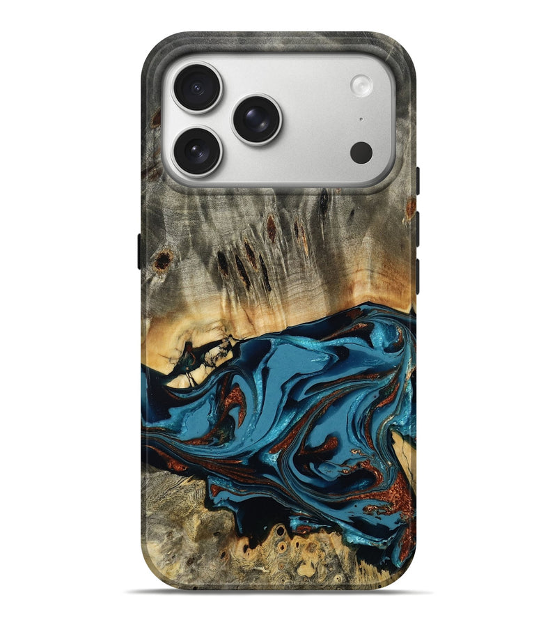 iPhone 17 Pro Max Wood Live Edge Phone Case - Aviana (Teal & Gold, 803546)