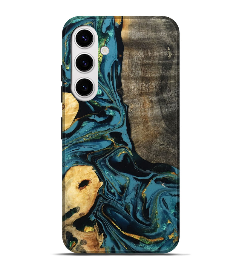 Galaxy S25 Plus Wood Live Edge Phone Case - Kesha (Teal & Gold, 803552)