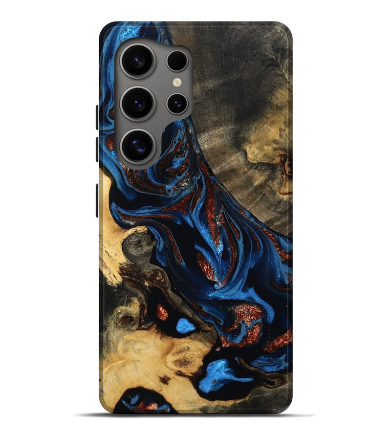 Galaxy S25 Ultra Wood Live Edge Phone Case - Melvin (Teal & Gold, 803554)