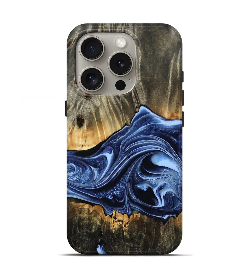 iPhone 16 Pro Wood Live Edge Phone Case - Alvaro (Blue, 803555)