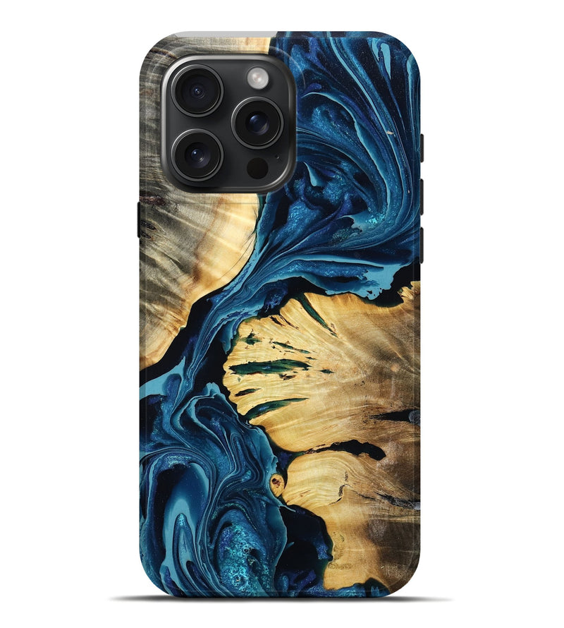 iPhone 16 Pro Max Wood Live Edge Phone Case - Denice (Blue, 803558)