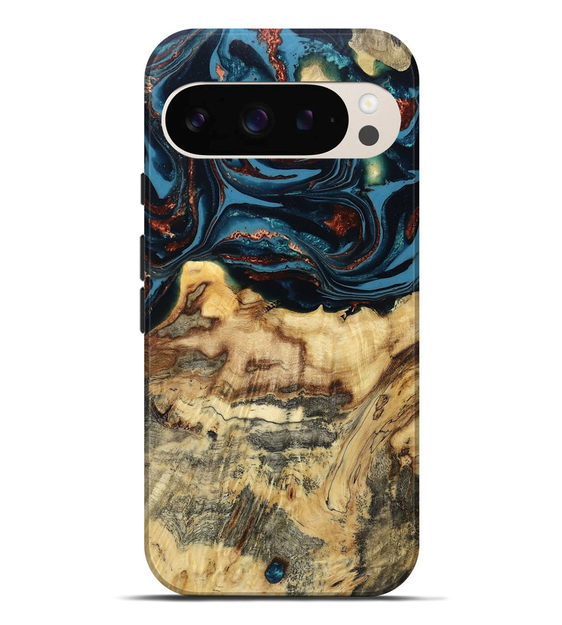 Pixel 9 Pro XL Wood Live Edge Phone Case - Merlin (Teal & Gold, 803560)
