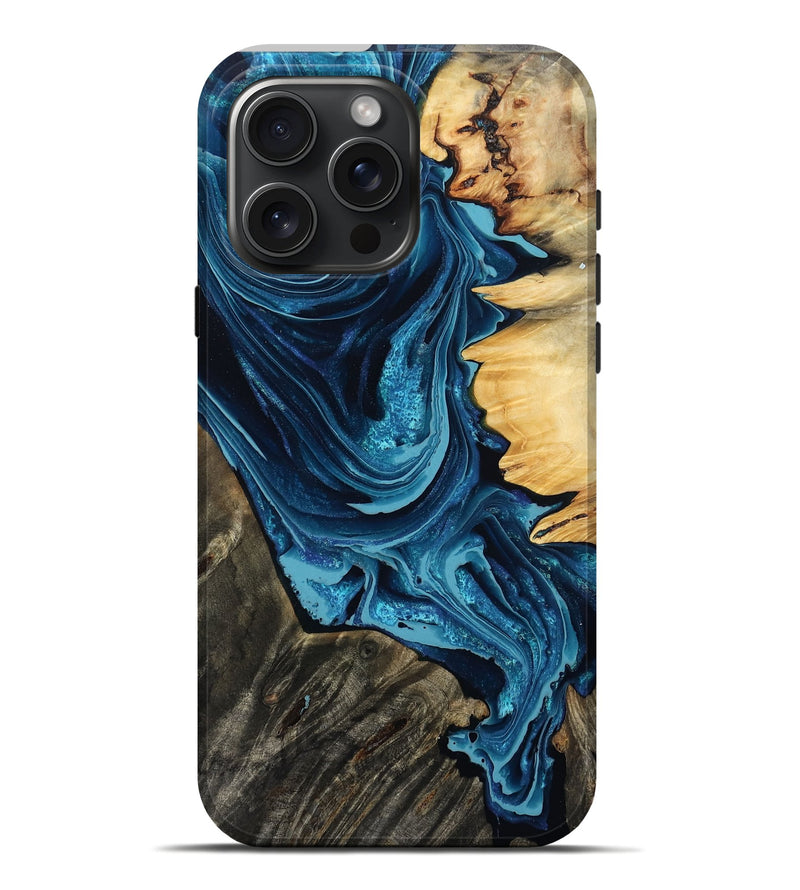 iPhone 16 Pro Max Wood Live Edge Phone Case - Ryatt (Blue, 803565)