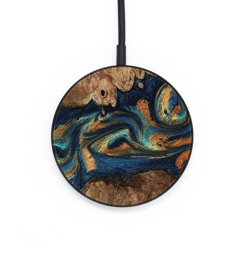 Circle Wood Wireless Charger - Glenda (Teal & Gold, 803634)