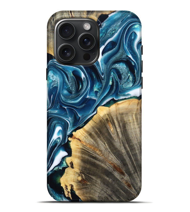 iPhone 16 Pro Max Wood Live Edge Phone Case - Adalee (Blue, 803661)