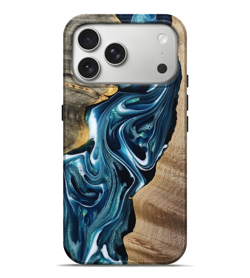 iPhone 17 Pro Max Wood Live Edge Phone Case - Bruno (Blue, 803662)