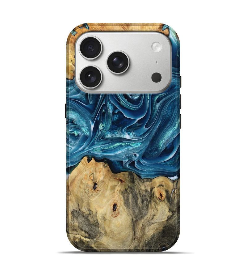 iPhone 17 Pro Wood Live Edge Phone Case - Porsha (Blue, 803664)