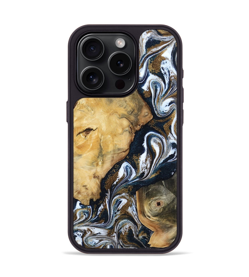 iPhone 15 Pro Wood Phone Case - Iyana (Teal & Gold, 803760)