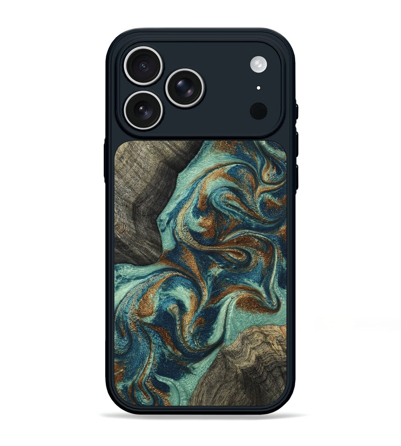 iPhone 17 Pro Max Wood Phone Case - Ridge (Teal & Gold, 803764)