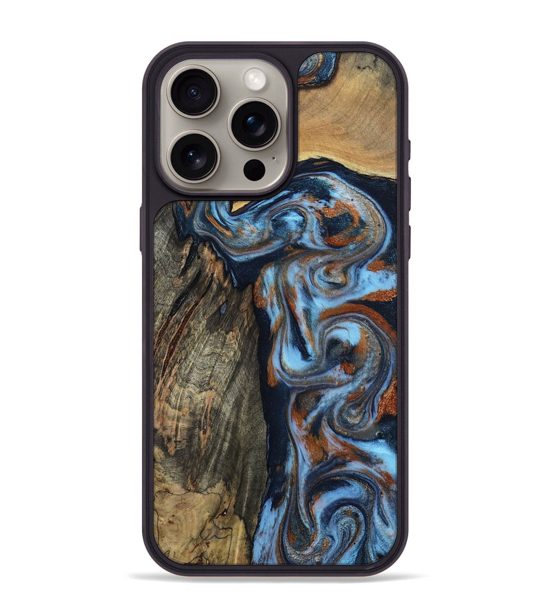 iPhone 15 Pro Max Wood Phone Case - Debbie (Teal & Gold, 803792)