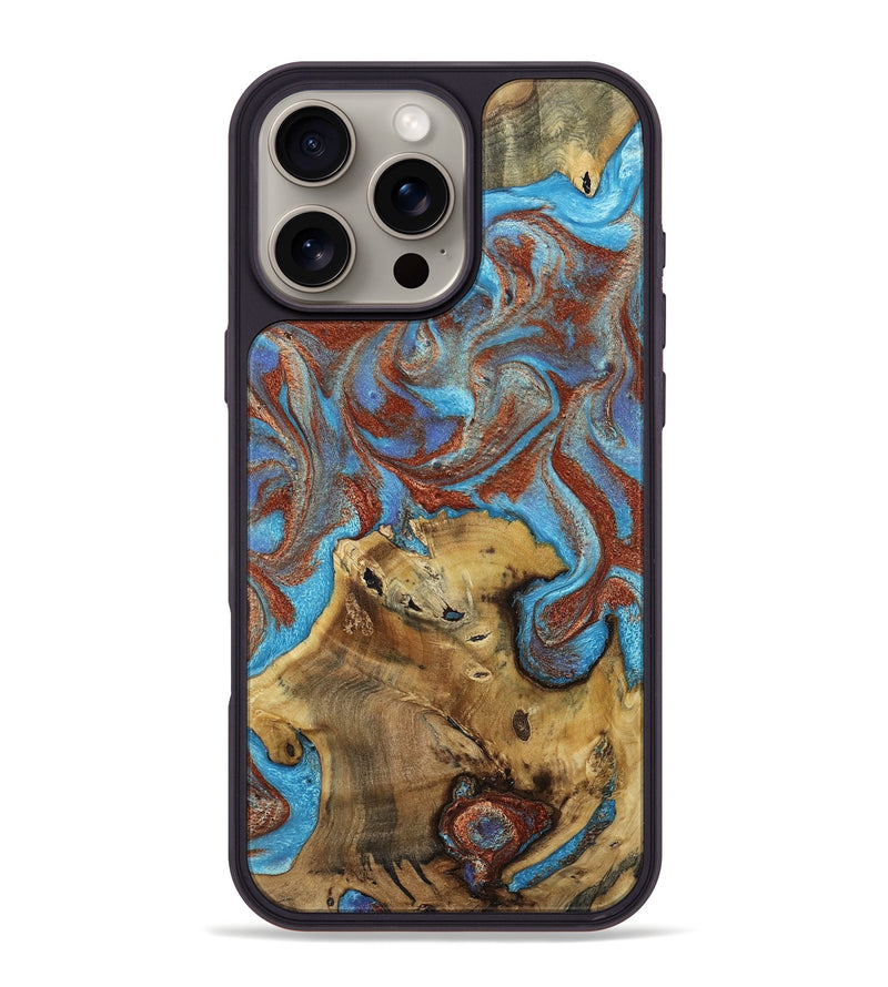 iPhone 16 Pro Max Wood Phone Case - Hattie (Teal & Gold, 803793)