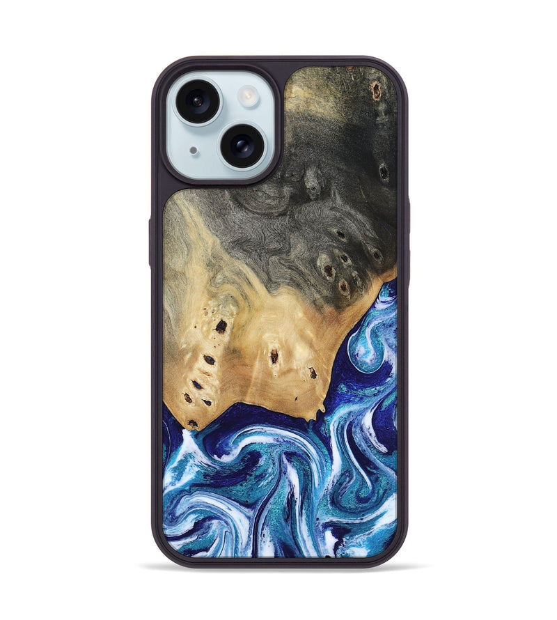 iPhone 15 Wood Phone Case - Dayana (Blue, 804005)