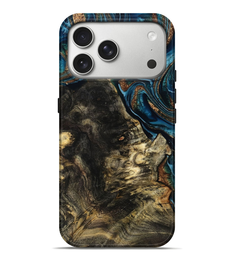 iPhone 17 Pro Max Wood Live Edge Phone Case - Marlena (Teal & Gold, 804023)