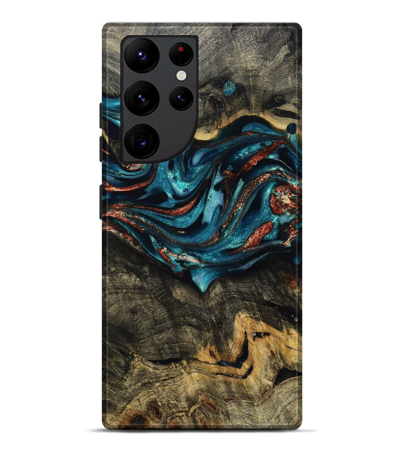 Galaxy S22 Ultra Wood Live Edge Phone Case - Khari (Teal & Gold, 804026)