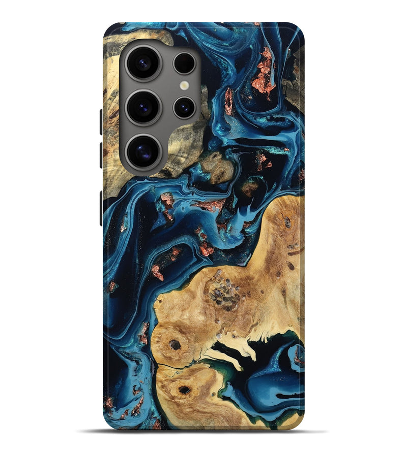 Galaxy S25 Ultra Wood Live Edge Phone Case - Lynne (Teal & Gold, 804107)