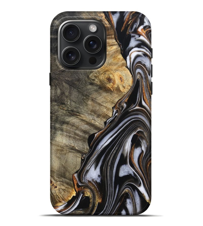 iPhone 16 Pro Max Wood Live Edge Phone Case - Amora (Black & White, 804114)