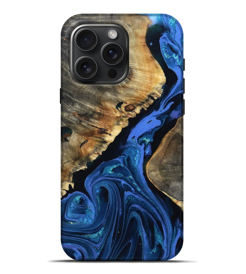 iPhone 16 Pro Max Wood Live Edge Phone Case - Ali (Blue, 804120)